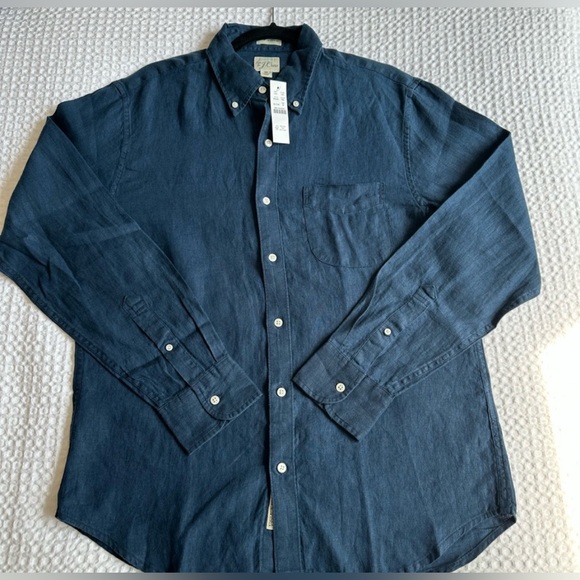 NWT J. Crew x Baird McNutt Irish Linen Button Down Shirt in Navy Blue, Medium - Picture 3 of 5